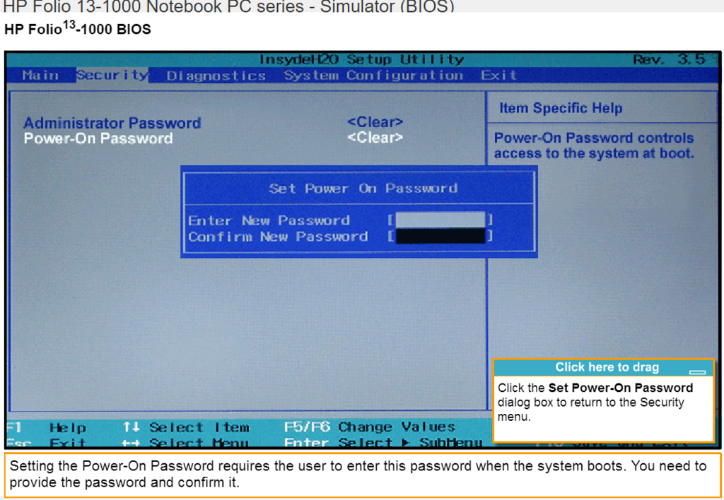 hp bios power on password